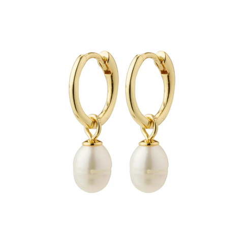 PILGRIM - BERTHE recycled pearl hoop earrings gold-plated