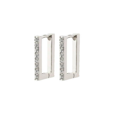 PILGRIM - COBY recycled crystal square hoop earrings silver-plated